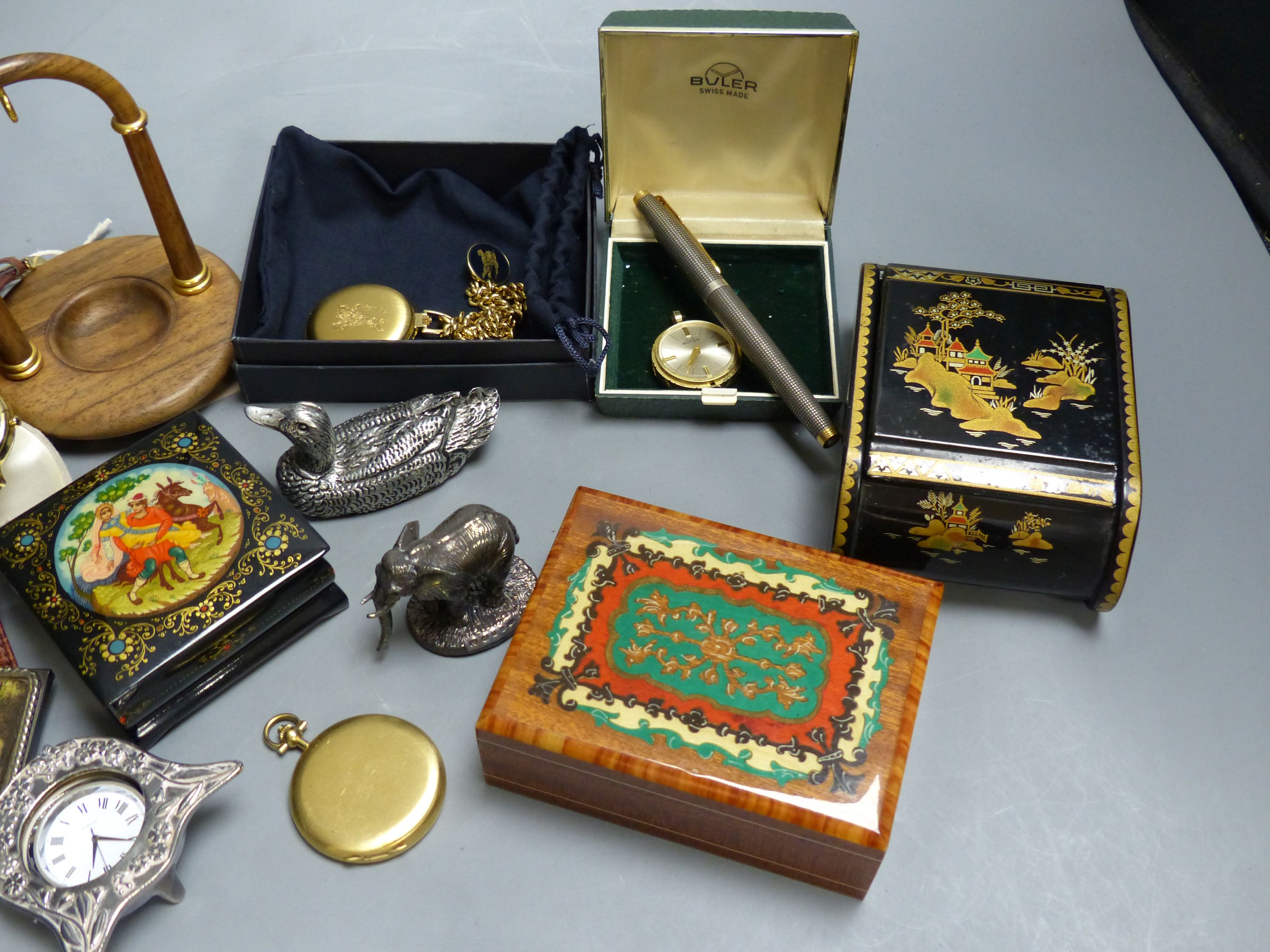A gentleman's Citizen Eco-Drive wristwatch, two modern pocket watches and stands, various costume jewellery and other items